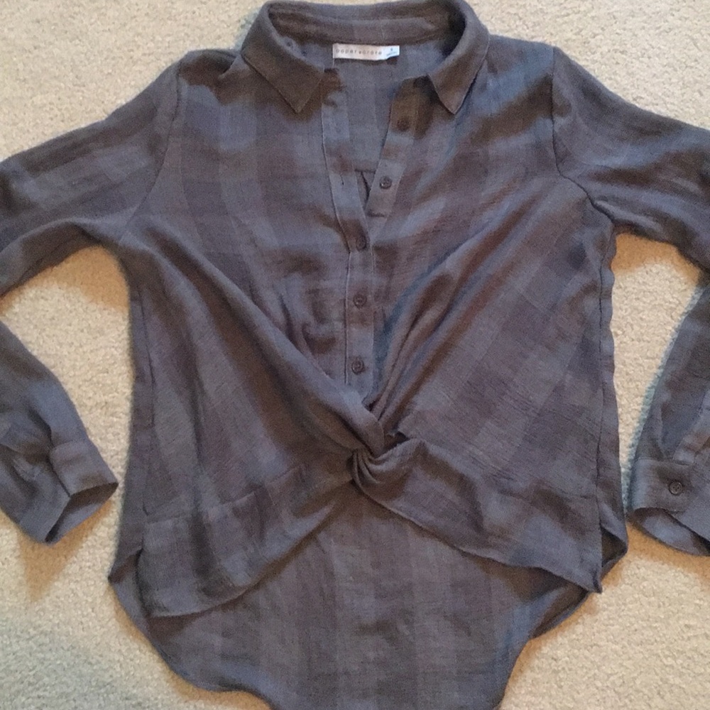 Gray Plaid Knotted Long Sleeve
